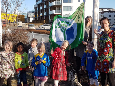 Grænfáni dregin að hún