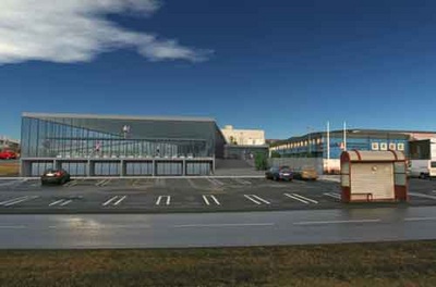 Fyrirhugud-heilsuraktarstod Teikning af fyrirhugaðri heilsurækt