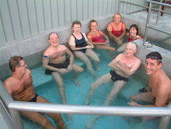 Fjölmennt í heita pottinum