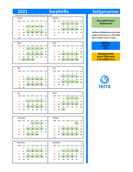 Sorphirðudagatal 2021