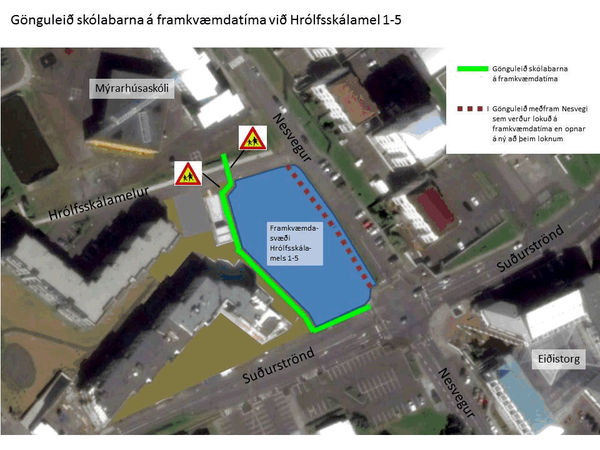 Gönguleið vegna framkvæmda á Hrólfsskálamel Gönguleið vegna framkvæmda á Hrólfsskálamel