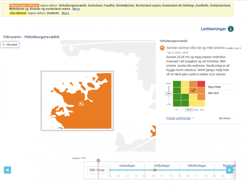 Appelsínugul viðvörun frá 6-8 á morgun 7. febrúar.