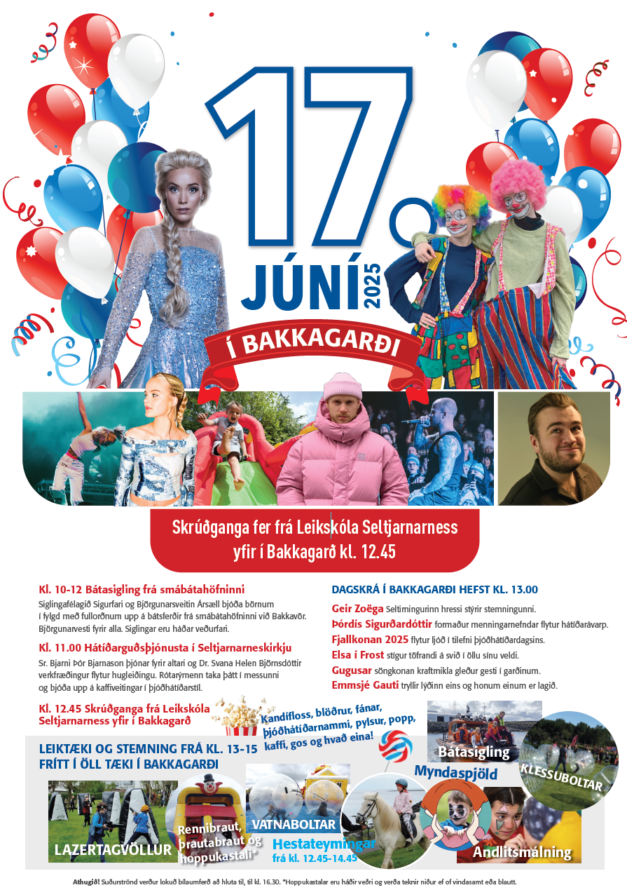 17. júní á Seltjarnarnesi hátíðardagskrá frá kl. 10-15