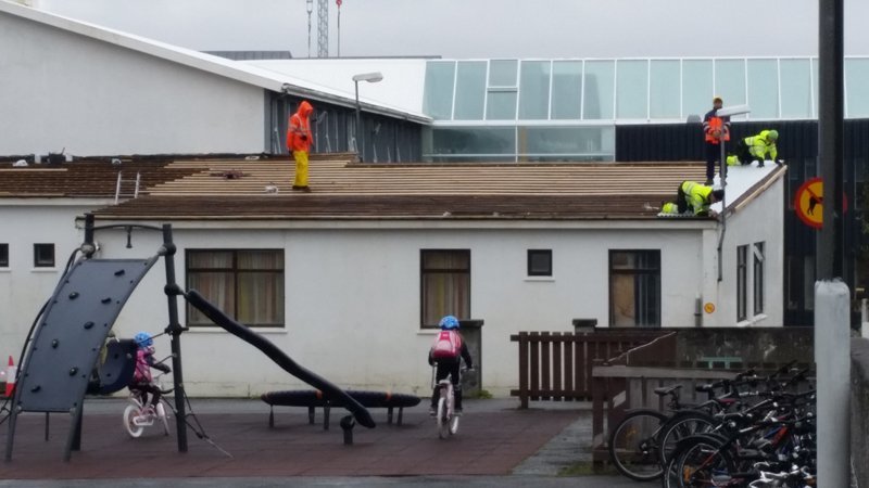 Nýtt þak á viðbyggingu við Mýró