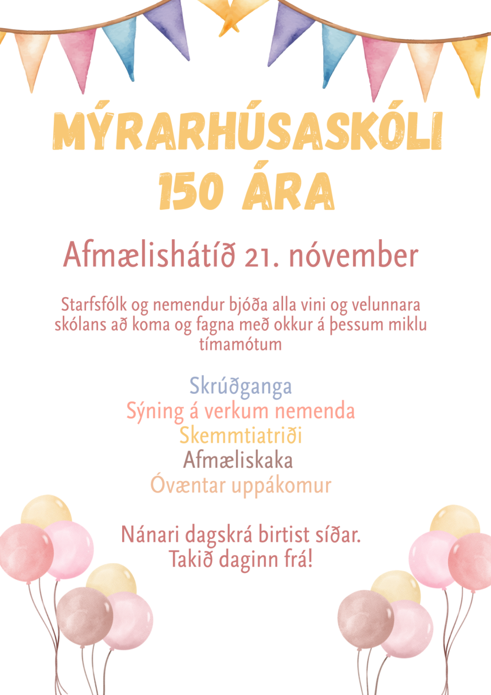 Mýrarhúsaskóli 150 ára