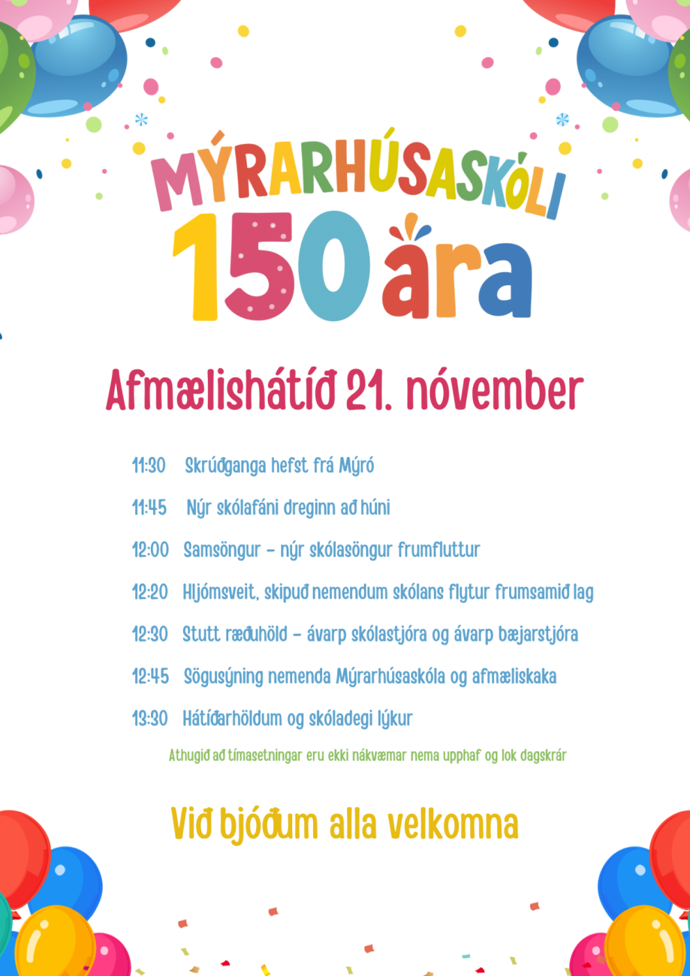 Dagskrá afmælishátíðar