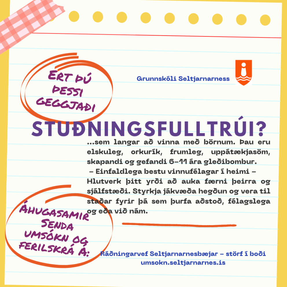 Stuðningsfulltrúi í Grunnskóla Seltjarnarness óskast
