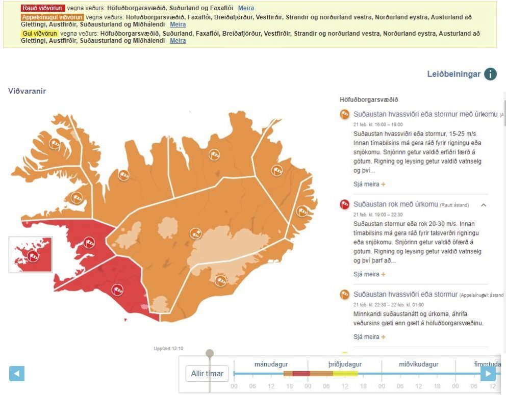 RAUÐ veðurviðvörun í dag/kvöld og appelsínugul sitthvoru megin við