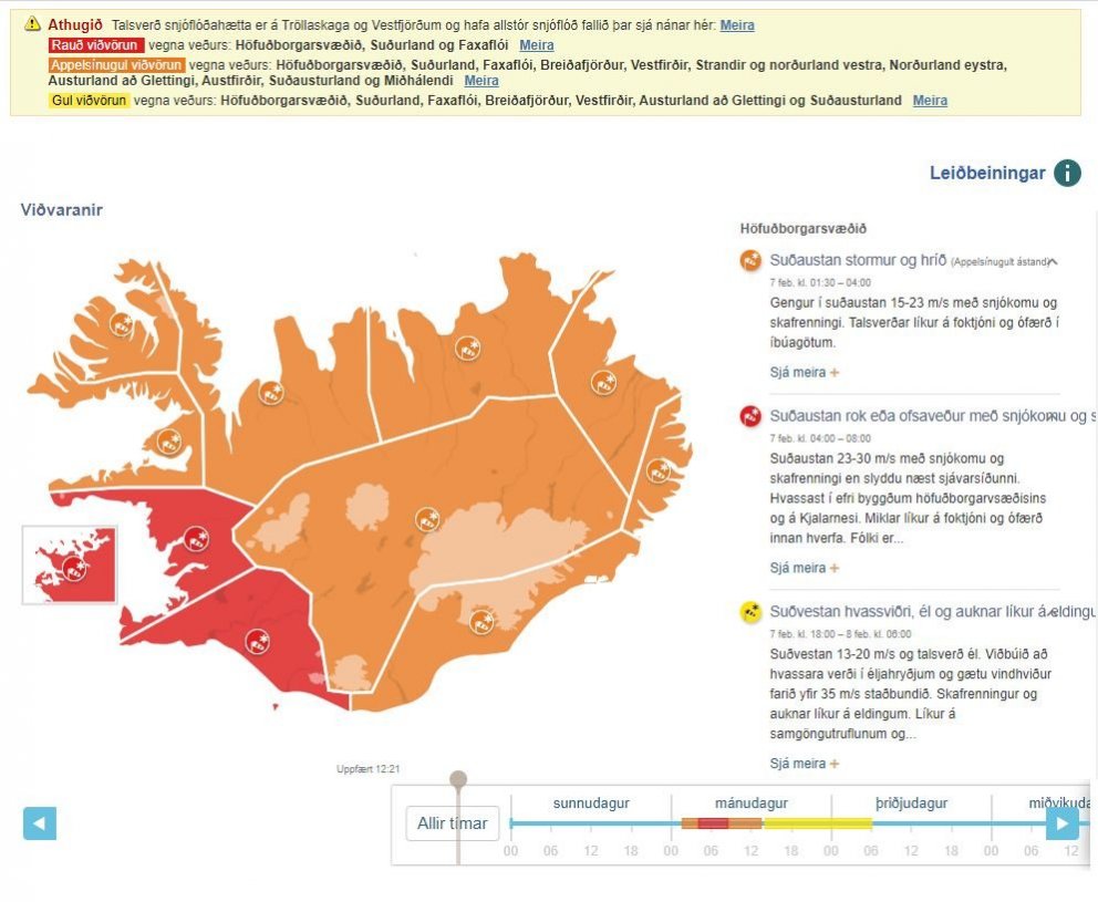 Athugið! Rauð og appelsínugul veðurviðvörun mánudaginn 7. febrúar á höfuðborgarsvæðinu.