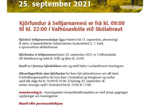 Alþingiskosningar 25. september 2021 - upplýsingar um kjörskrá, kosningu og kjörfund á Seltjarnarnes