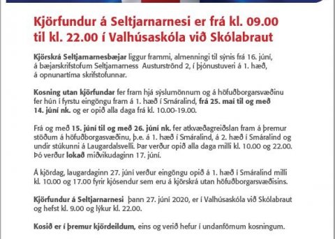 Forsetakosningar 27. júní 2020 - upplýsingar um kjörskrá, kosningu og kjörfund á Seltjarnarnes