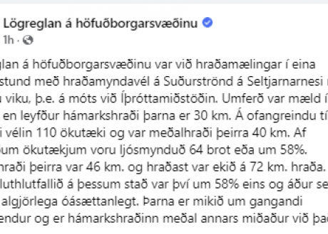 Hátt brotahlutfall í hraðamælingum lögreglunnar á Suðurströnd