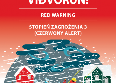Rauð viðvörun og hættustig almannavarna vegna aftakaveðurs á morgun mánudaginn 7. febrúar